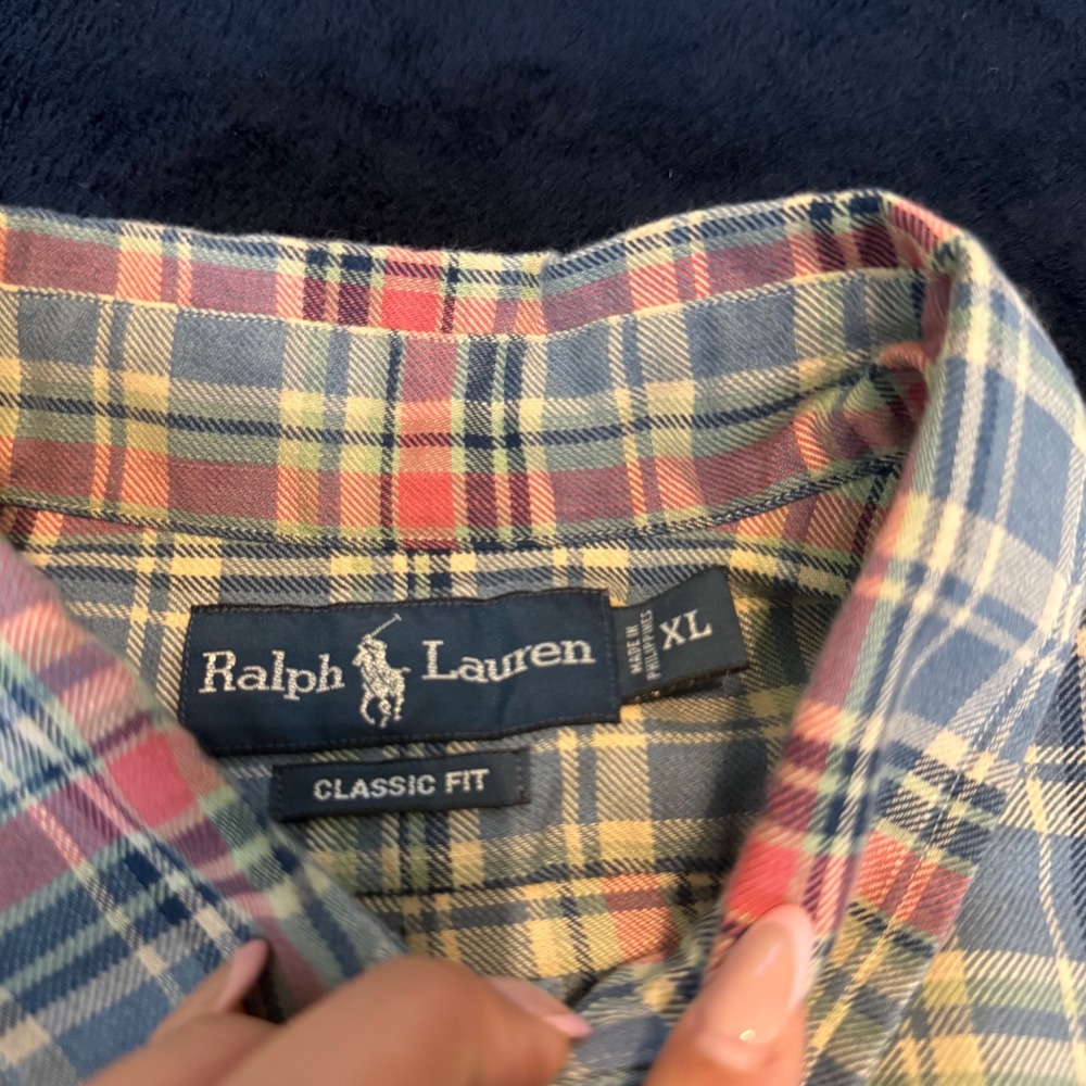 Ralph Lauren Classic Fit Mens XL Plaid Button Down Shirt Blue Red Yellow Cotton - Picture 3 of 11